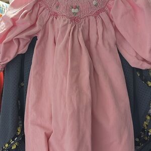 Pink Smocked Dress with Floral Embroidery